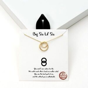 Big Sis Lil’ Sis Necklace 18K Gold Dipped Brass Hypoallergenic 16”+ 2” Ext New